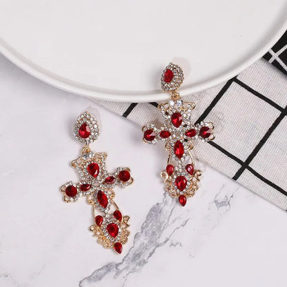 Womens Cross Rhinestone Alloy Earrings Nhjj122965