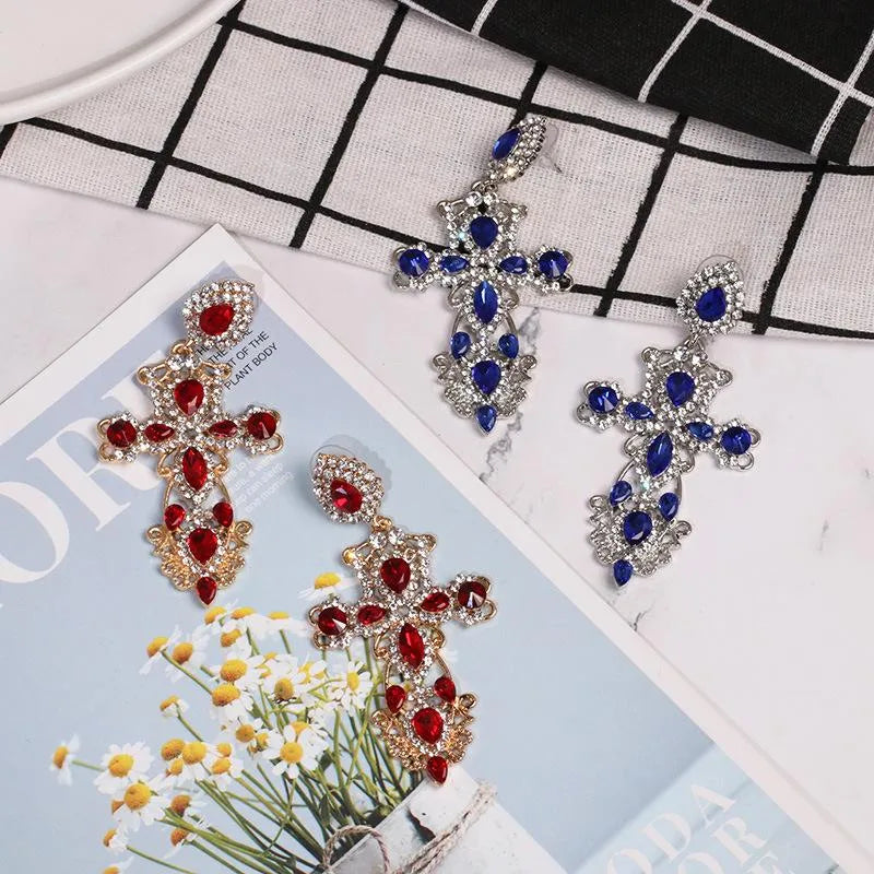 Womens Cross Rhinestone Alloy Earrings Nhjj122965