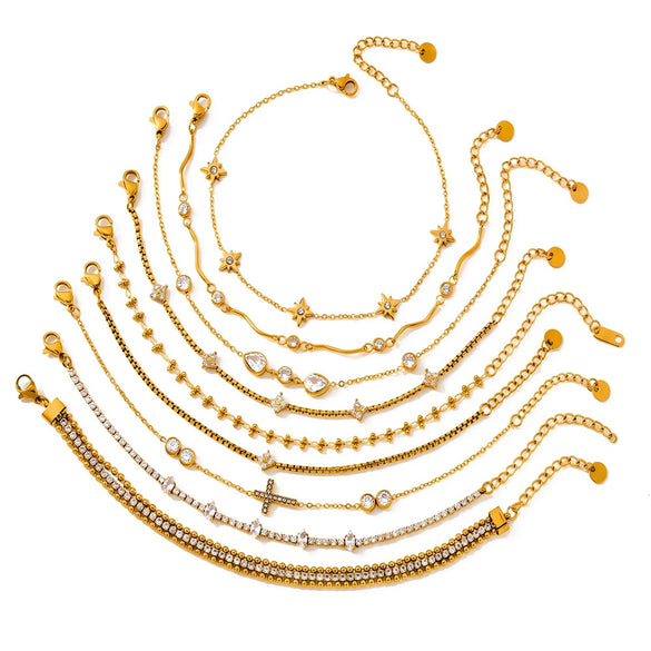 Women's Crossshaped Electroplated Stainless Steel Bracelet And Anklet Set With Cubic Zirconia And Rhinestone Embellishments