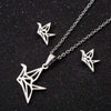 Women's Crown Pattern Stainless Steel Necklace And Earrings Set With Electroplated Finish And O Chain Design