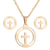 Women's Crown Pattern Stainless Steel Necklace And Earrings Set With Electroplated Finish And O Chain Design