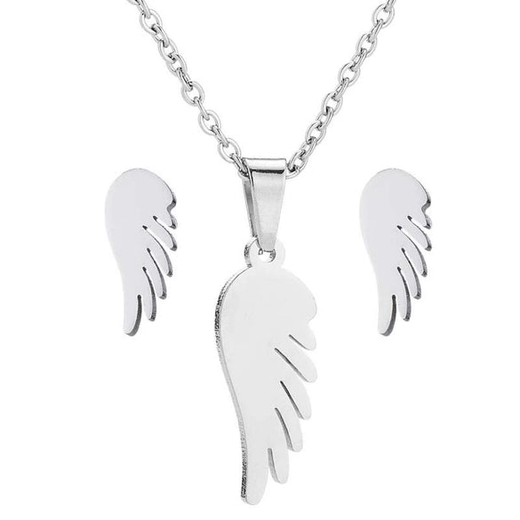 Women's Crown Pattern Stainless Steel Necklace And Earrings Set With Electroplated Finish And O Chain Design