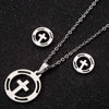 Women's Crown Pattern Stainless Steel Necklace And Earrings Set With Electroplated Finish And O Chain Design