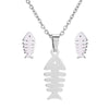 Women's Crown Pattern Stainless Steel Necklace And Earrings Set With Electroplated Finish And O Chain Design