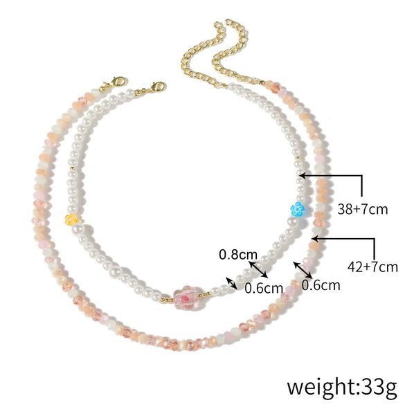 Women's Crystal Beaded Handmade Shell Necklace With Flower Pattern