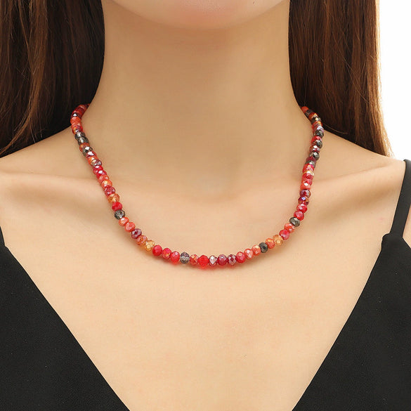Women's Crystal Beaded Handmade Shell Necklace With Flower Pattern