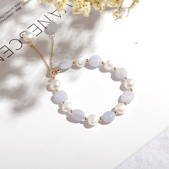 Women's Crystal Bracelet With Dongling Jade And Freshwater Pearl Simple Distinctive Baroque Style