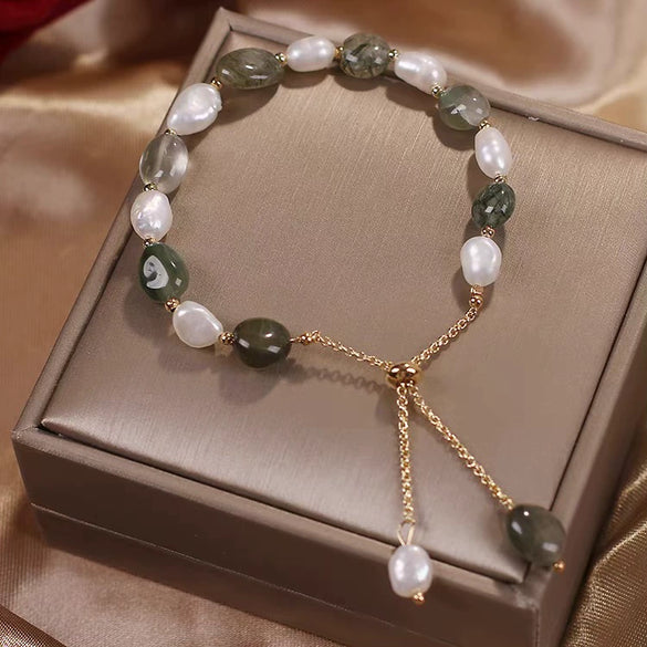 Women's Crystal Bracelet With Dongling Jade And Freshwater Pearl Simple Distinctive Baroque Style