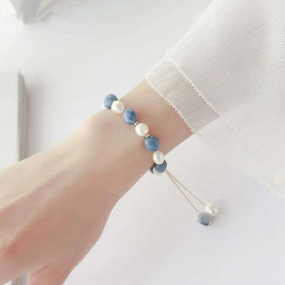 Women's Crystal Bracelet With Dongling Jade And Freshwater Pearl Simple Distinctive Baroque Style
