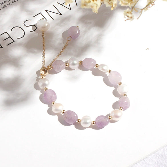 Women's Crystal Bracelet With Dongling Jade And Freshwater Pearl Simple Distinctive Baroque Style