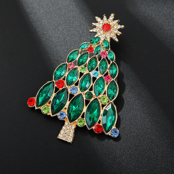 Women's Crystal Christmas Tree Brooch Zinc Alloy Festive Clothing Accessory With Sparkling Point Drill Embellishment