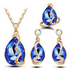 Women's Crystal Dropshaped Jewelry Set With Earrings Necklace And Ring Electroplated Alloy And Bamboo Chain Design