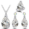 Women's Crystal Dropshaped Jewelry Set With Earrings Necklace And Ring Electroplated Alloy And Bamboo Chain Design