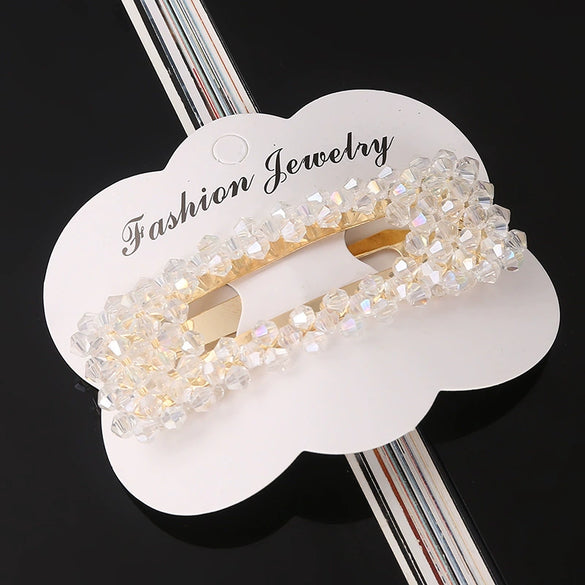 Women's Crystal Geometric Bow Hair Clip Handwoven Bb Clip Hairpin For Bangs Styling