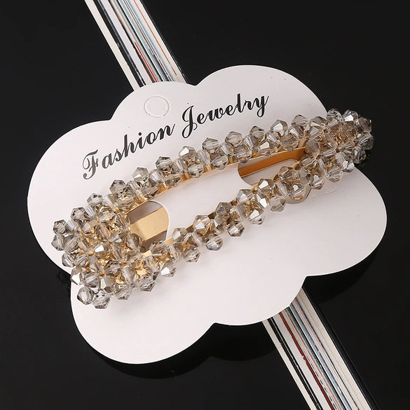 Women's Crystal Geometric Bow Hair Clip Handwoven Bb Clip Hairpin For Bangs Styling