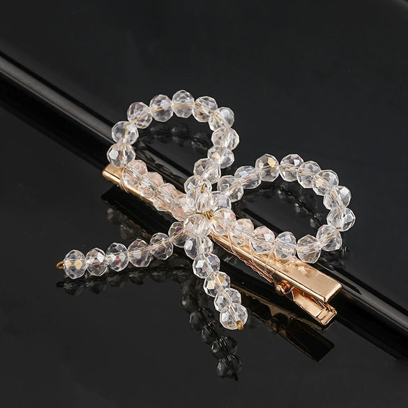 Women's Crystal Geometric Bow Hair Clip Handwoven Bb Clip Hairpin For Bangs Styling