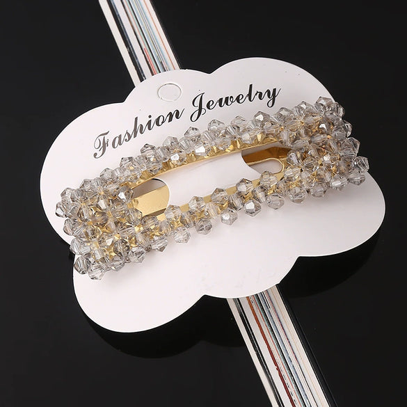 Women's Crystal Geometric Bow Hair Clip Handwoven Bb Clip Hairpin For Bangs Styling