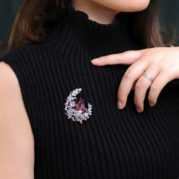 Women's Crystal Moon Brooch Alloy Accessories For Sweaters Autumn And Winter Diamond Design Simple Personality Corsage