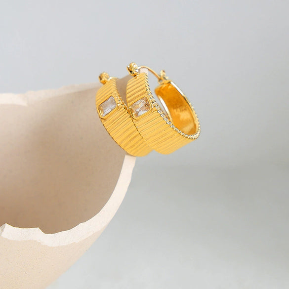 Women's Crystal Titanium Steel French Retro Geometric Tassel Earrings And Ring With Electroplating