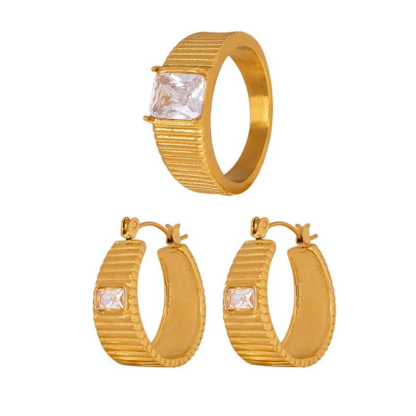 Women's Crystal Titanium Steel French Retro Geometric Tassel Earrings And Ring With Electroplating