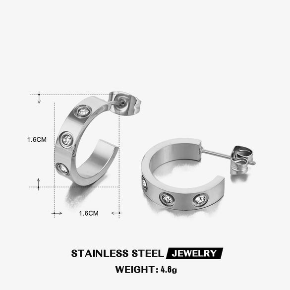 Women's Cshaped Diamond Stainless Steel Electroplated Earrings