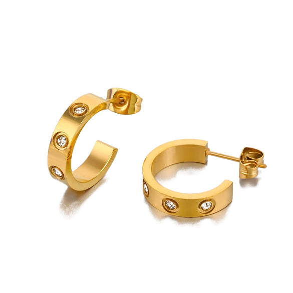 Women's Cshaped Diamond Stainless Steel Electroplated Earrings