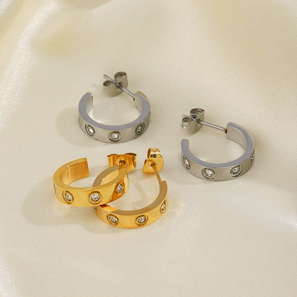 Women's Cshaped Diamond Stainless Steel Electroplated Earrings