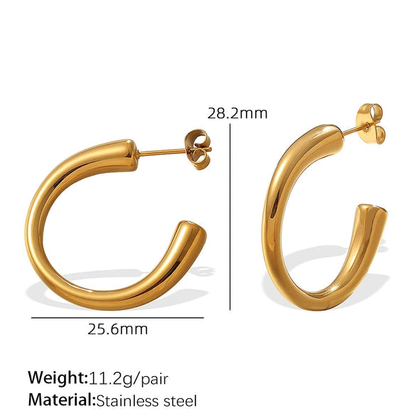 Women's Cshaped 316L Stainless Steel Geometric Electroplated Ear Studs