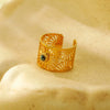Women's Cut Out Inlaid Natural Stone Ring Titanium Steel 18K Gold Electroplated