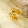Women's Cut Out Inlaid Natural Stone Ring Titanium Steel 18K Gold Electroplated