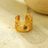 Women's Cut Out Inlaid Natural Stone Ring Titanium Steel 18K Gold Electroplated