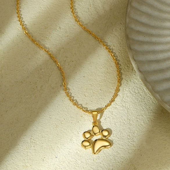 Women's Cute Animal Cat Paw Stainless Steel Necklace With 18K Gold Electroplating