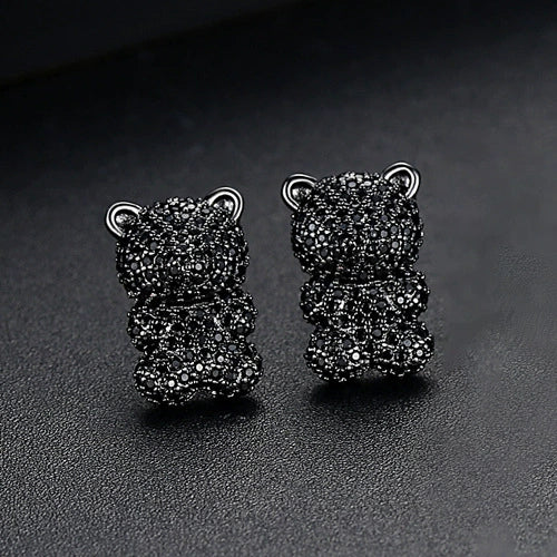 Women's Cute Bear Earrings With Zircon Accents Animalinspired Copper Fashion Jewelry