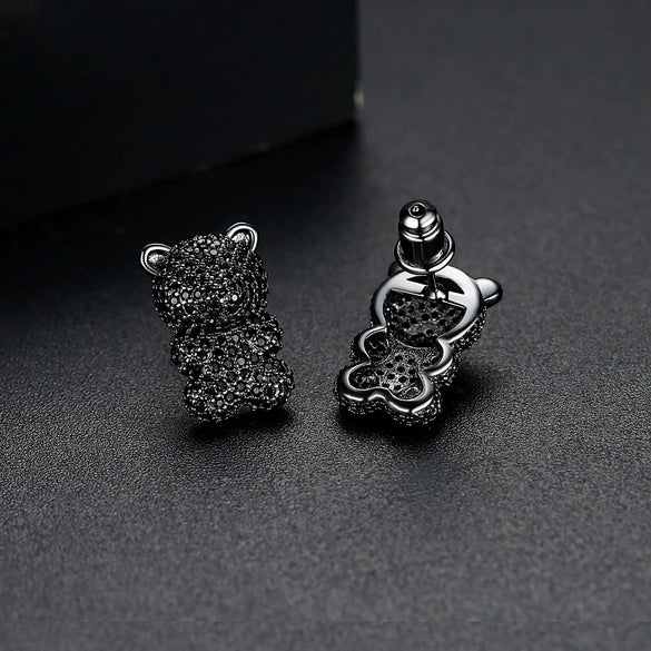 Women's Cute Bear Earrings With Zircon Accents Animalinspired Copper Fashion Jewelry