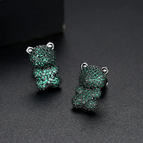 Women's Cute Bear Earrings With Zircon Accents Animalinspired Copper Fashion Jewelry