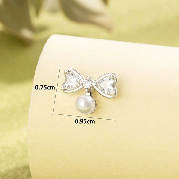 Women's Cute Bow Imitation Pearl Titanium Steel Earrings With Electroplating