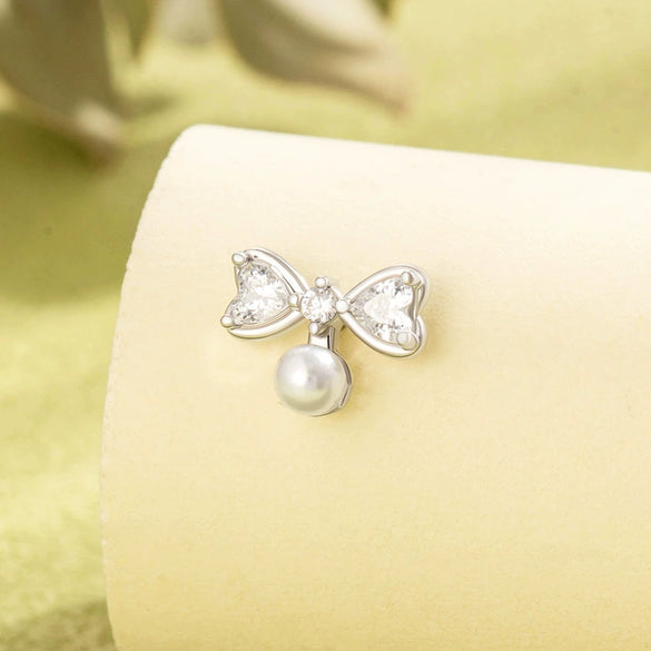 Women's Cute Bow Imitation Pearl Titanium Steel Earrings With Electroplating