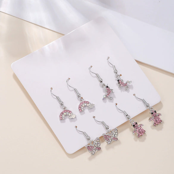 Women's Cute Cartoon Alloy Earrings Set With Diamonds Animal Zodiac Pattern Electroplated