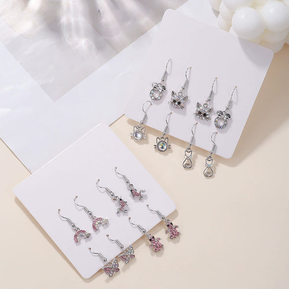 Women's Cute Cartoon Alloy Earrings Set With Diamonds Animal Zodiac Pattern Electroplated
