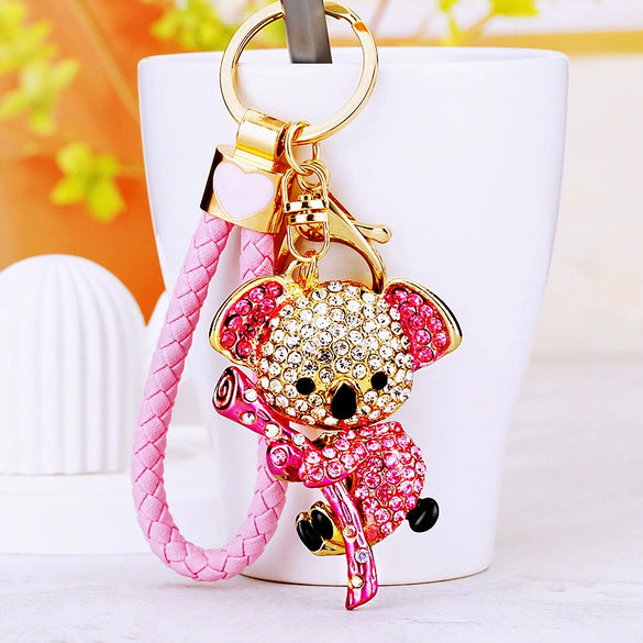Women's Cute Cartoon Koala Bear Metal Keychain With Diamond Encrusted As Business Gifts