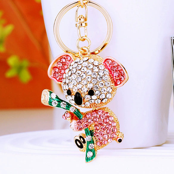 Women's Cute Cartoon Koala Bear Metal Keychain With Diamond Encrusted As Business Gifts