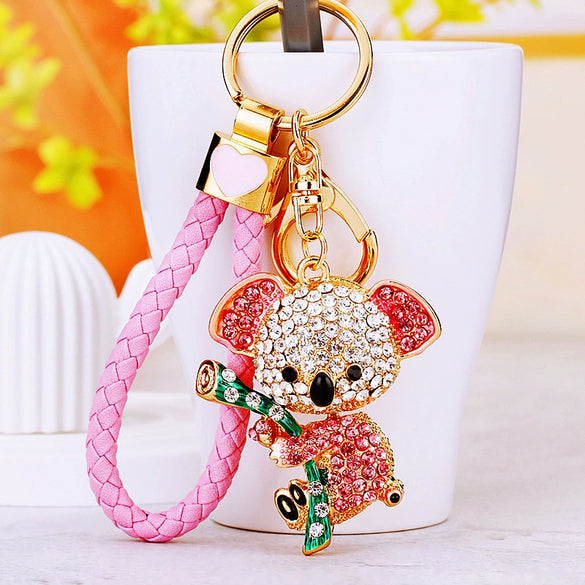 Women's Cute Cartoon Koala Bear Metal Keychain With Diamond Encrusted As Business Gifts