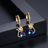 Women's Cute Cat Earrings Electroplated Copper Animal Jewelry With Zircon And Tourmaline Accents Fashion Gift