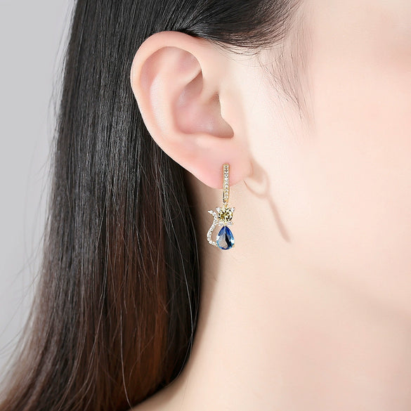 Women's Cute Cat Earrings Electroplated Copper Animal Jewelry With Zircon And Tourmaline Accents Fashion Gift