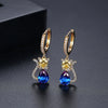 Women's Cute Cat Earrings Electroplated Copper Animal Jewelry With Zircon And Tourmaline Accents Fashion Gift