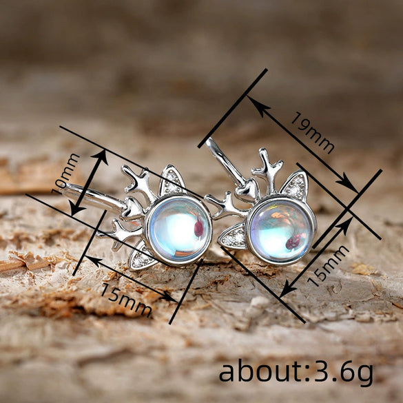 Women's Cute Copper Elk Christmas Earrings With Geometric Zircon And Imitation Moonstone Details Shiny Festival Jewelry