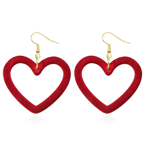 Women's Cute Fashion Heart Earrings With Hollow Flocked Heart Design And Electroplated Finish