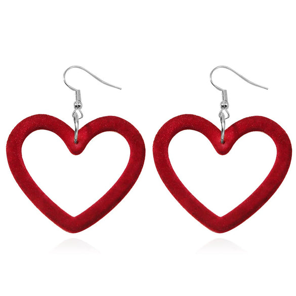 Women's Cute Fashion Heart Earrings With Hollow Flocked Heart Design And Electroplated Finish