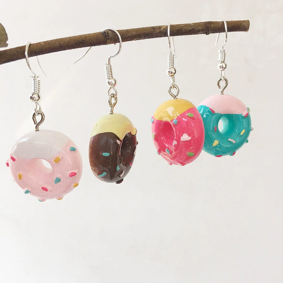 Women's Cute Macaron Donut Resin Earrings With Geometric Foodinspired Design And Ear Hook Closure Wholesale