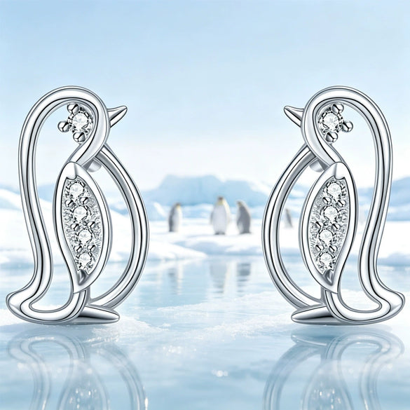 Women's Cute Penguin Animal Earrings Hollowout Copper Jewelry With Electroplated Finish And Sparkling Detail